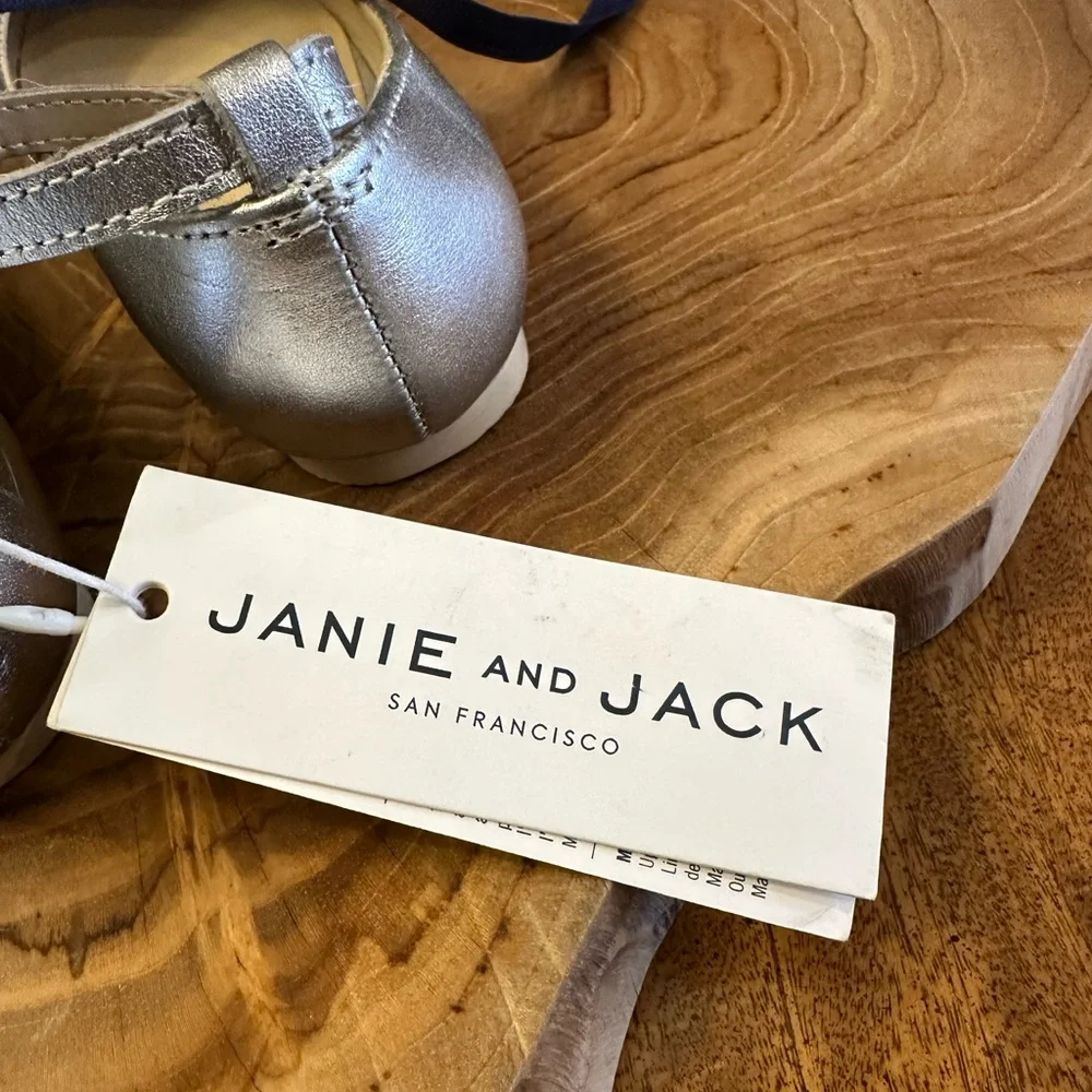 JANIE and JACK METALLIC ANKLE STRAP BOW BALLET FLAT